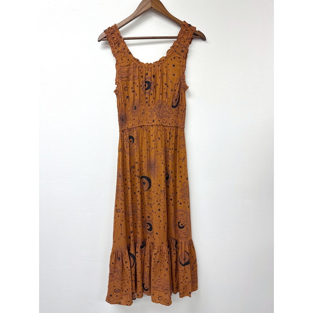 Patrons of Peace Celestial Print Midi Dress Brown S - Picture 6 of 6